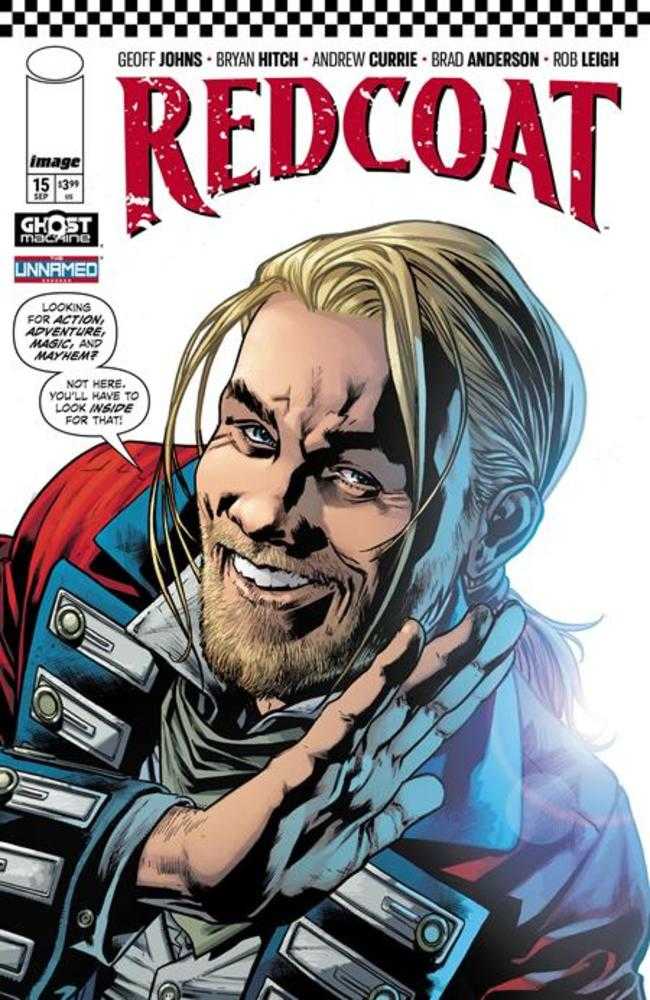 Comic book cover of 'Redcoat' with a character in a blue coat and red accents.