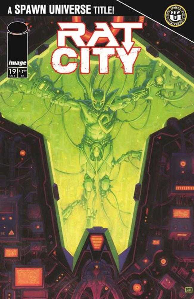 Comic book cover of 'Rat City' with a green creature and futuristic design.