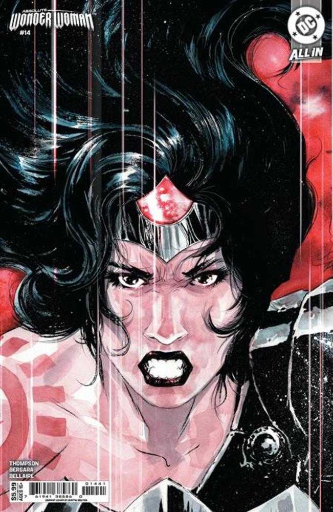 Comic book cover featuring Wonder Woman with a dark and intense expression.