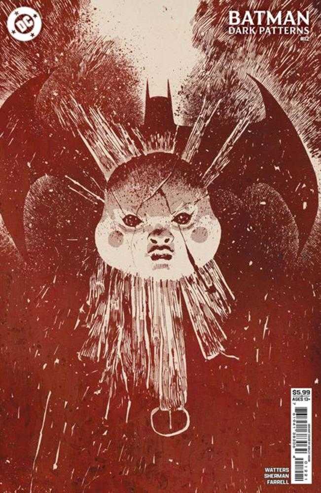 Comic book cover of Batman with a stylized face and bat emblem in red and black.