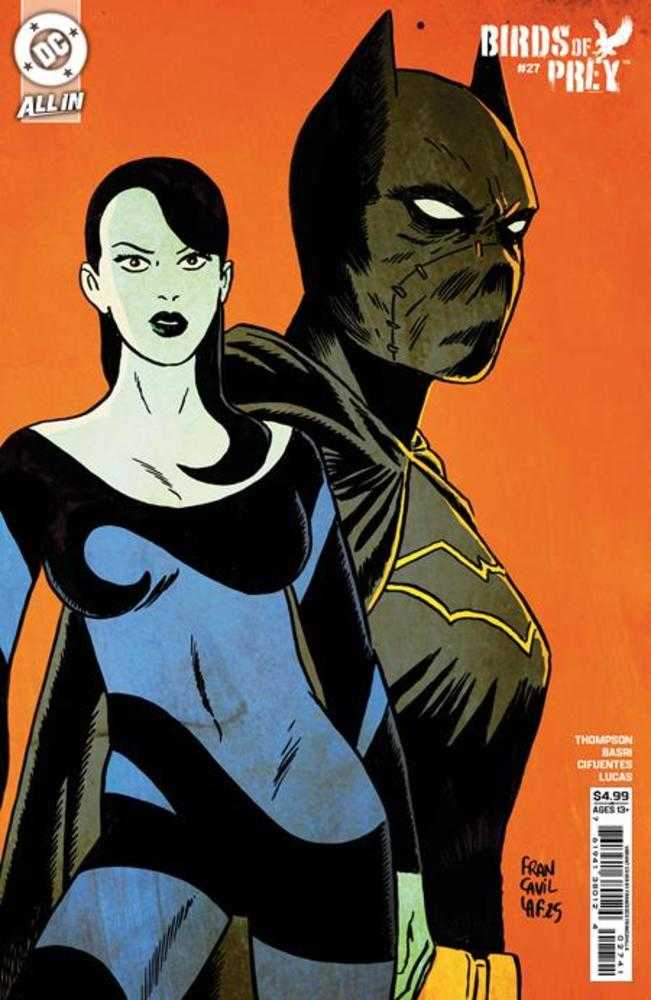 Comic book cover featuring a superhero and a woman with an orange background
