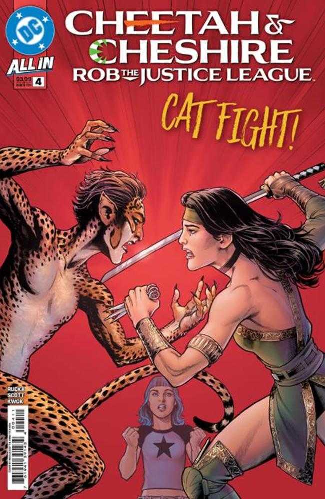 Comic book cover featuring Cheetah and Cheshire from Justice League with a red background