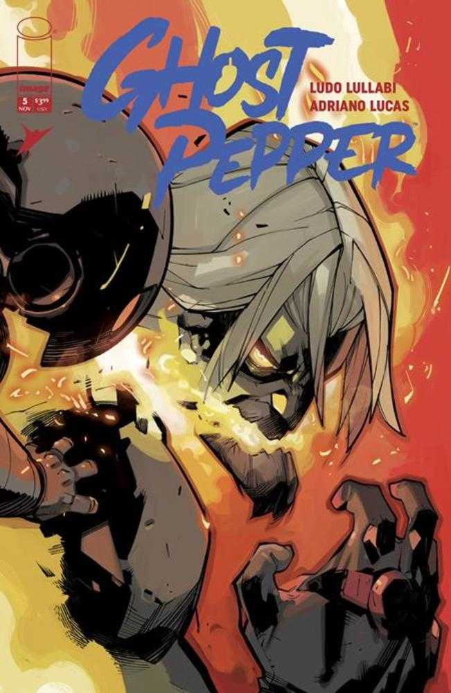 Comic book cover featuring a character with a helmet and fiery background, titled 'Ghost Pepper'.