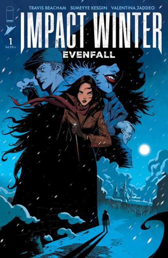 Comic book cover titled 'Impact Winter: Evenfall' with two characters in a snowy landscape.