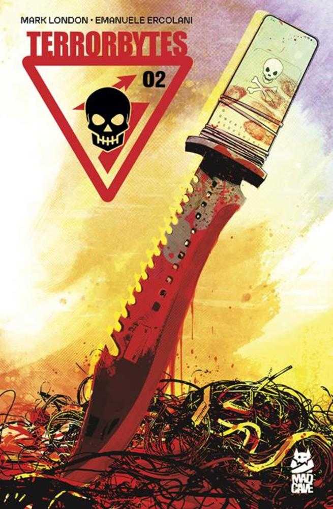 Comic book cover titled 'Terrorbytes' with a knife and skull design on a yellow background