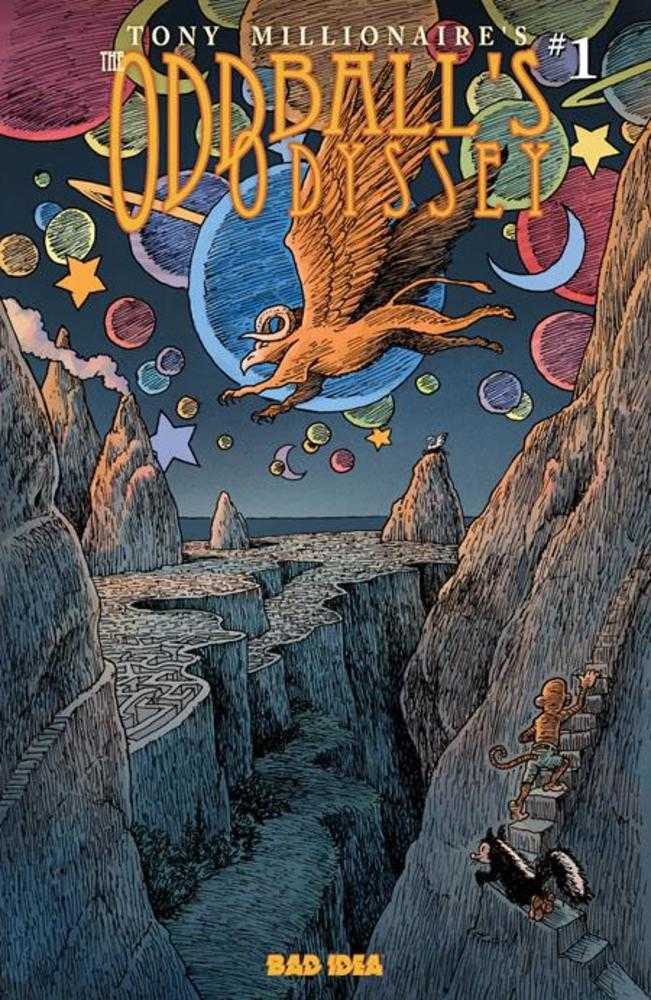 Cover of 'The Oddball's Odyssey' by Tony Millionaire with a fantasy landscape and flying creature.