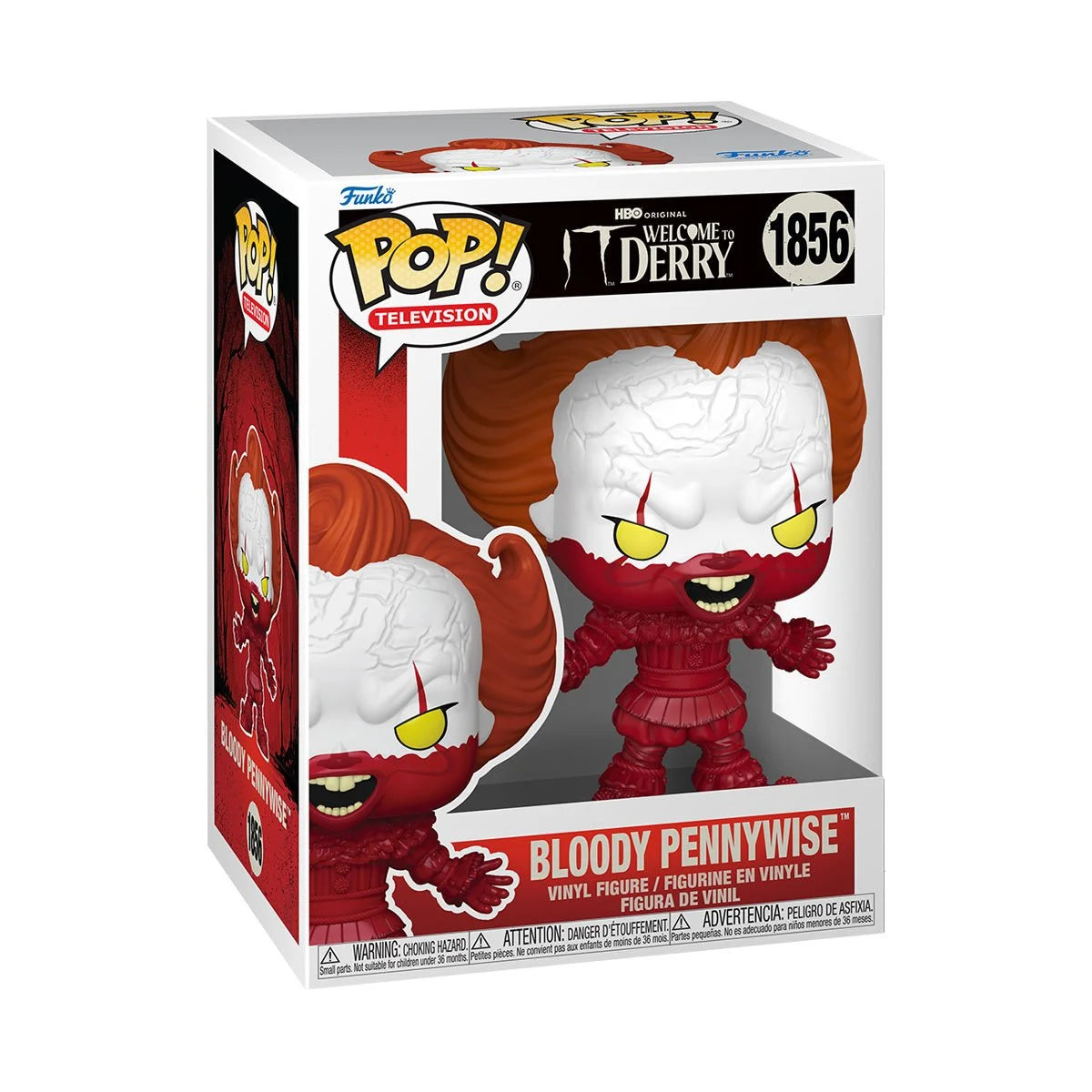 Funko Pop! vinyl figure packaging featuring a red and white character with yellow eyes.