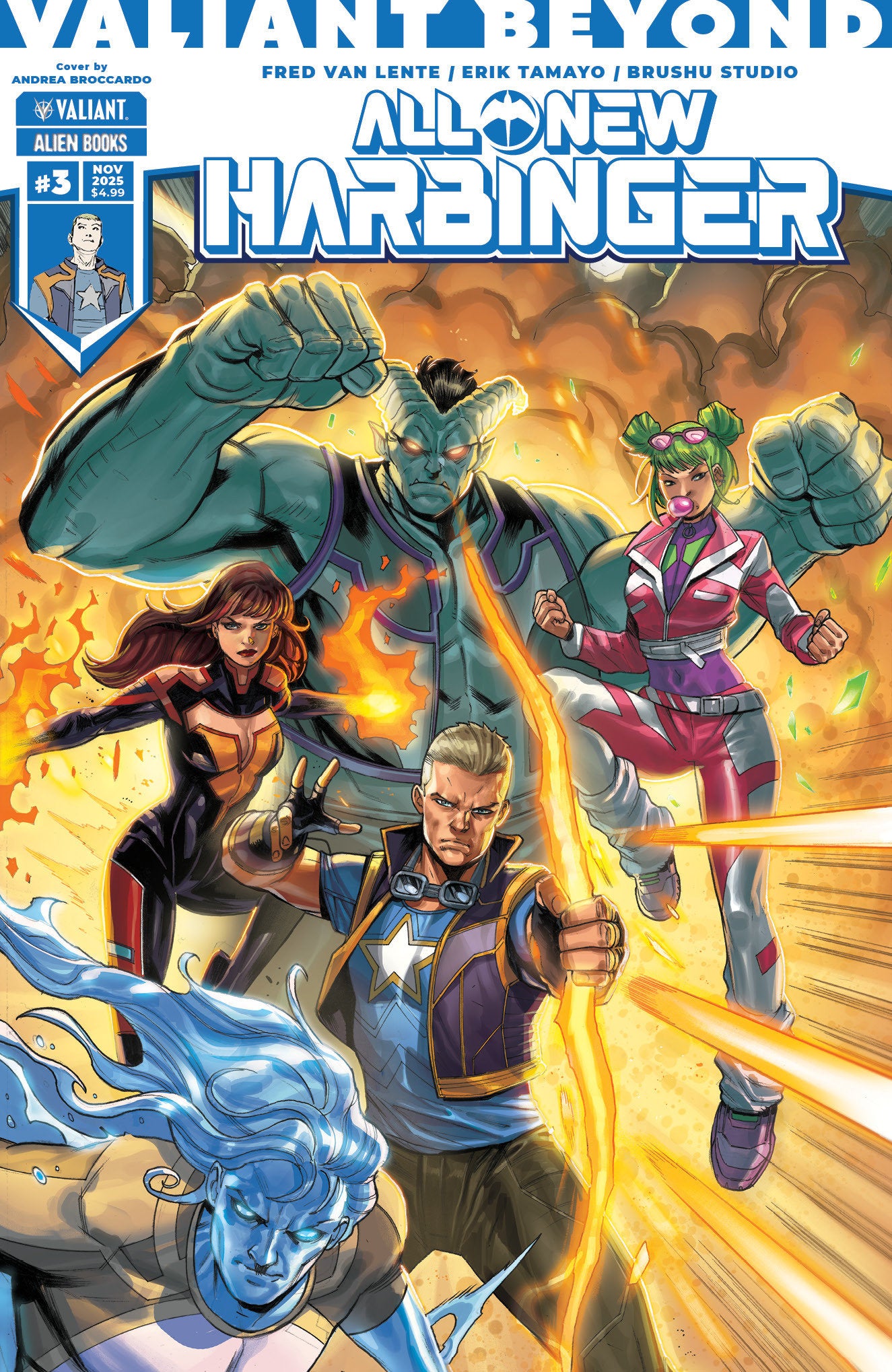 Comic book cover featuring four superhero characters with Valiant logo