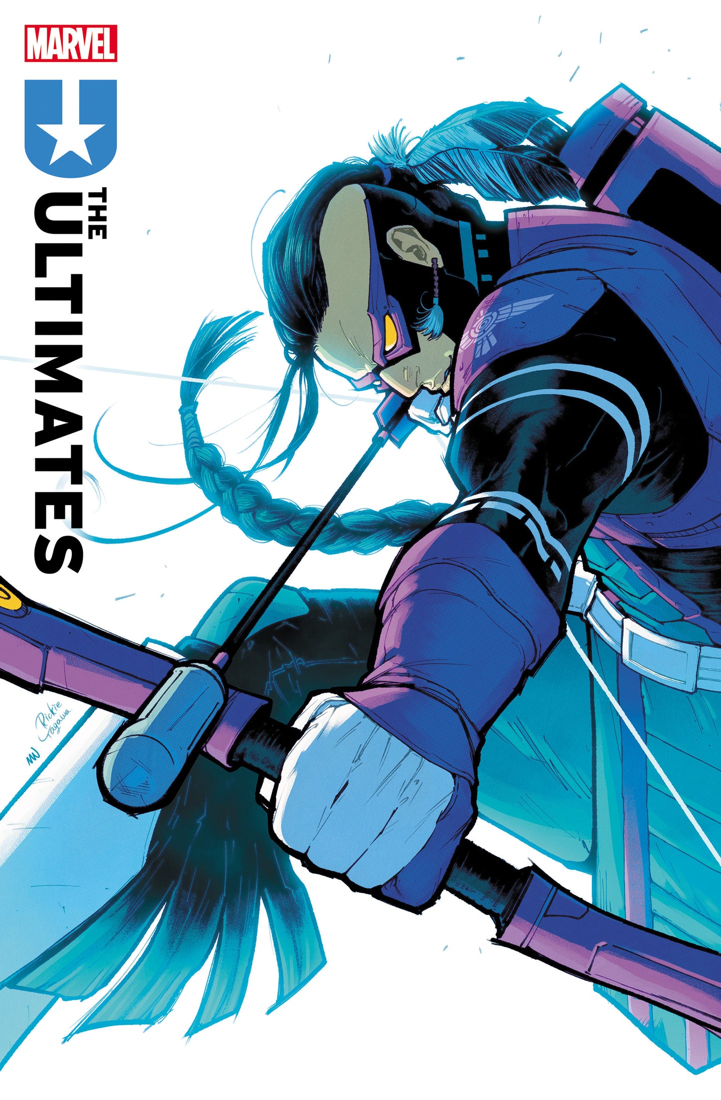 Comic book cover featuring a character from 'The Ultimates' with a blue and purple color scheme.