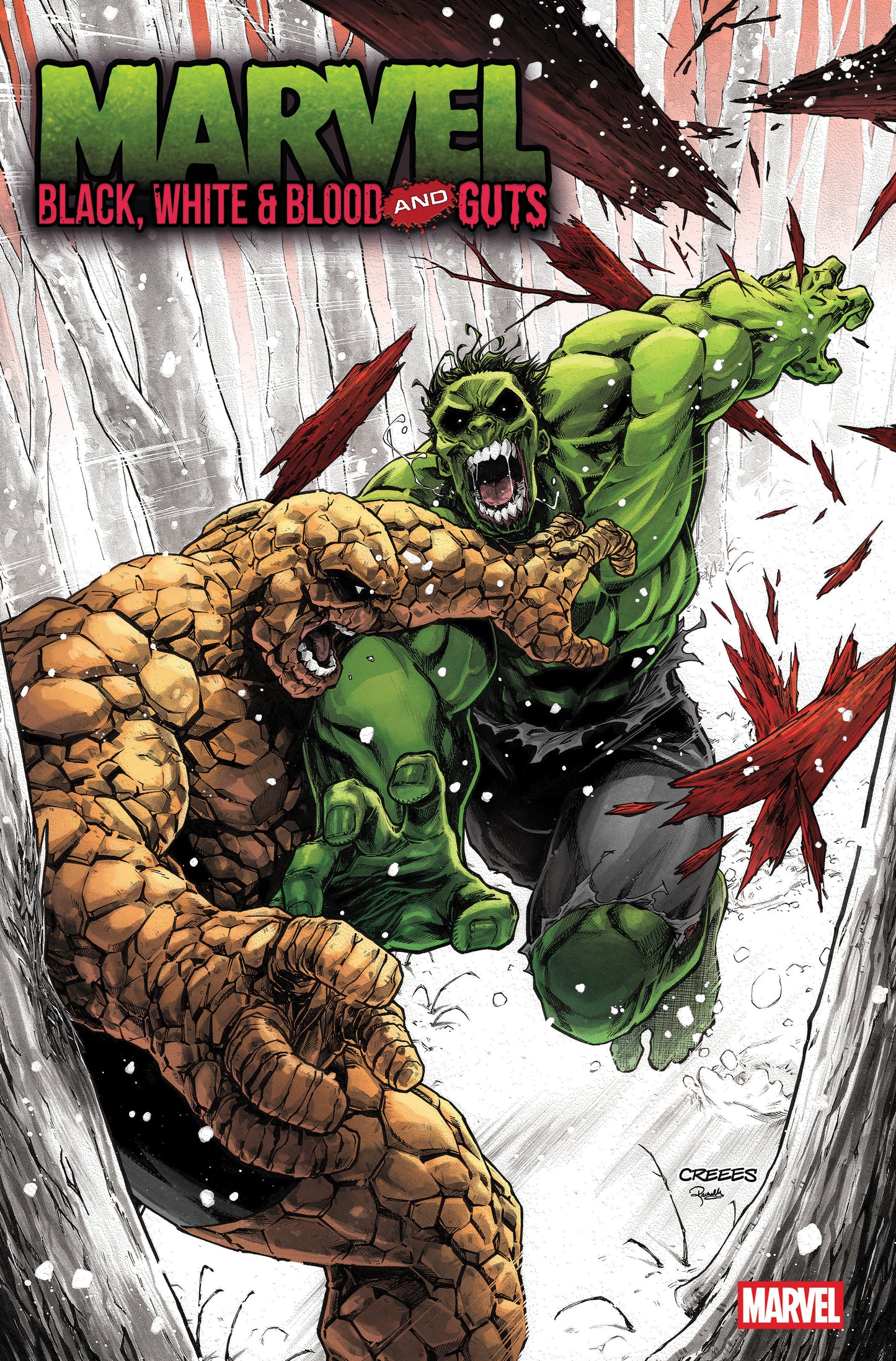 Comic book cover featuring a green superhero and brown creature with 'Marvel' branding.