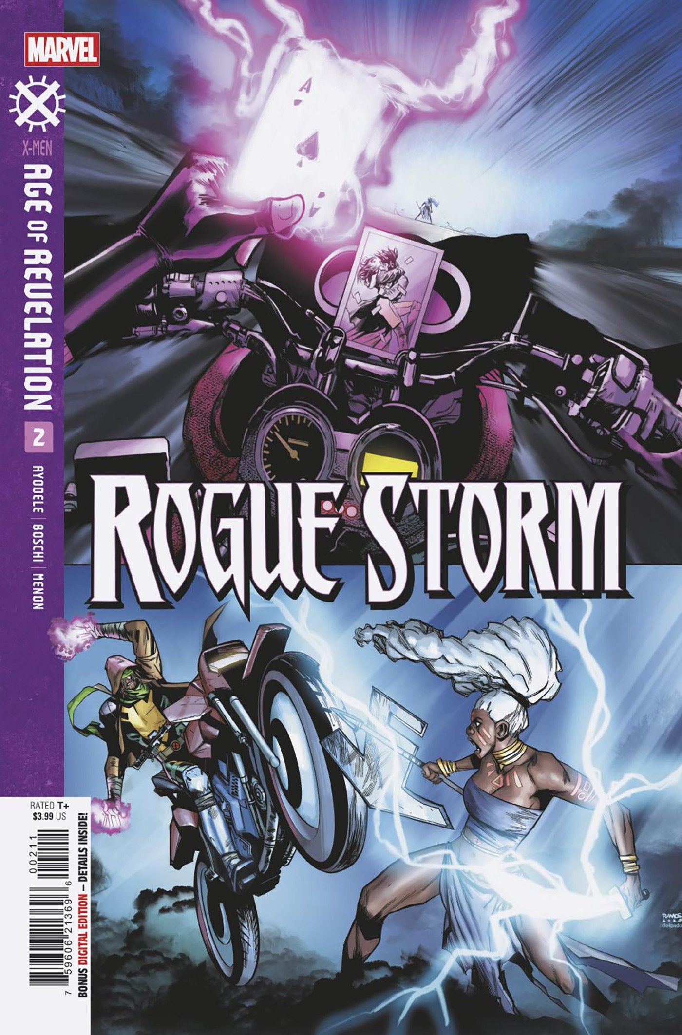 Comic book cover featuring characters from 'Rogue Storm' with a purple and blue color scheme.