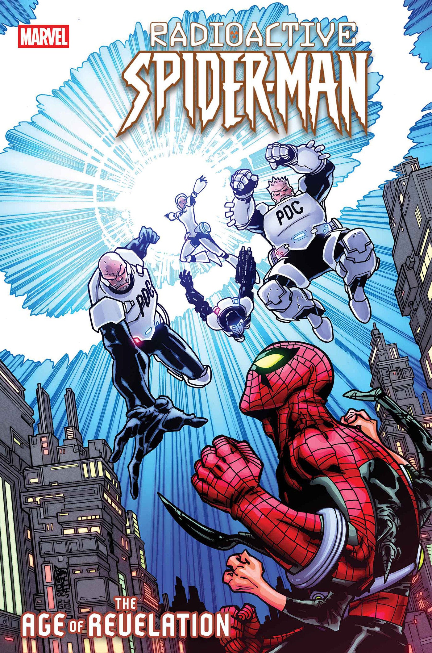Comic book cover featuring Spider-Man and villains with Marvel logo
