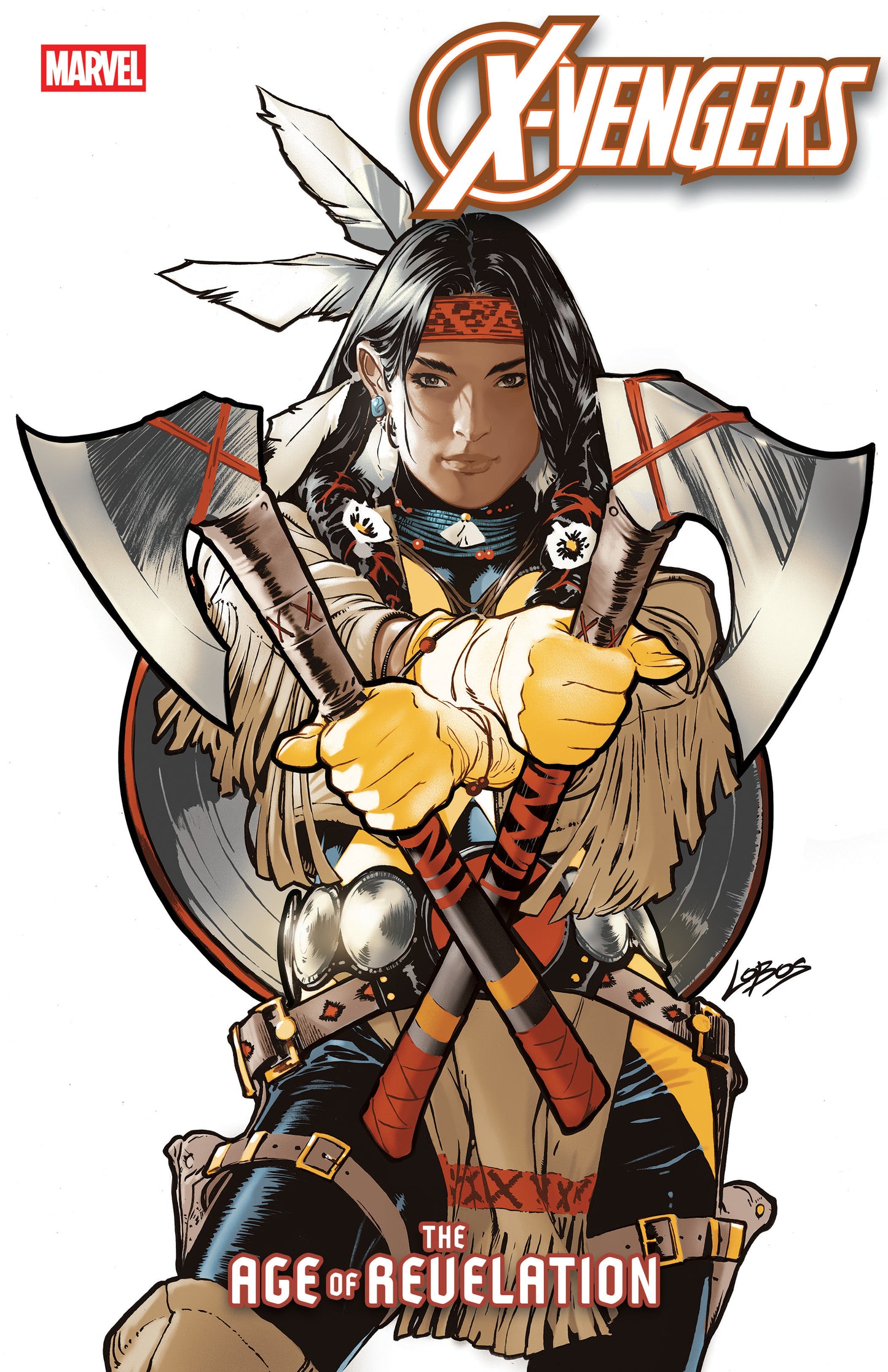 Comic book cover featuring a character from 'X-Vengers' with axes, Marvel logo, and 'Age of Revelation' text.