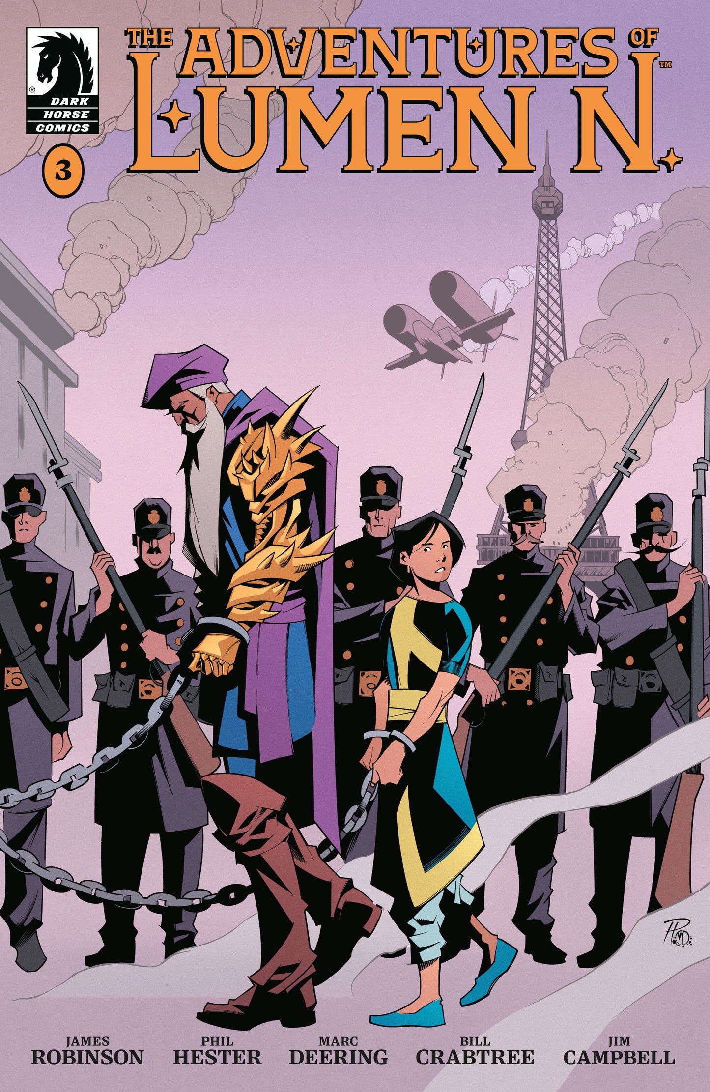 Comic book cover titled 'The Adventures of Lumen N.' with characters in a historical setting.