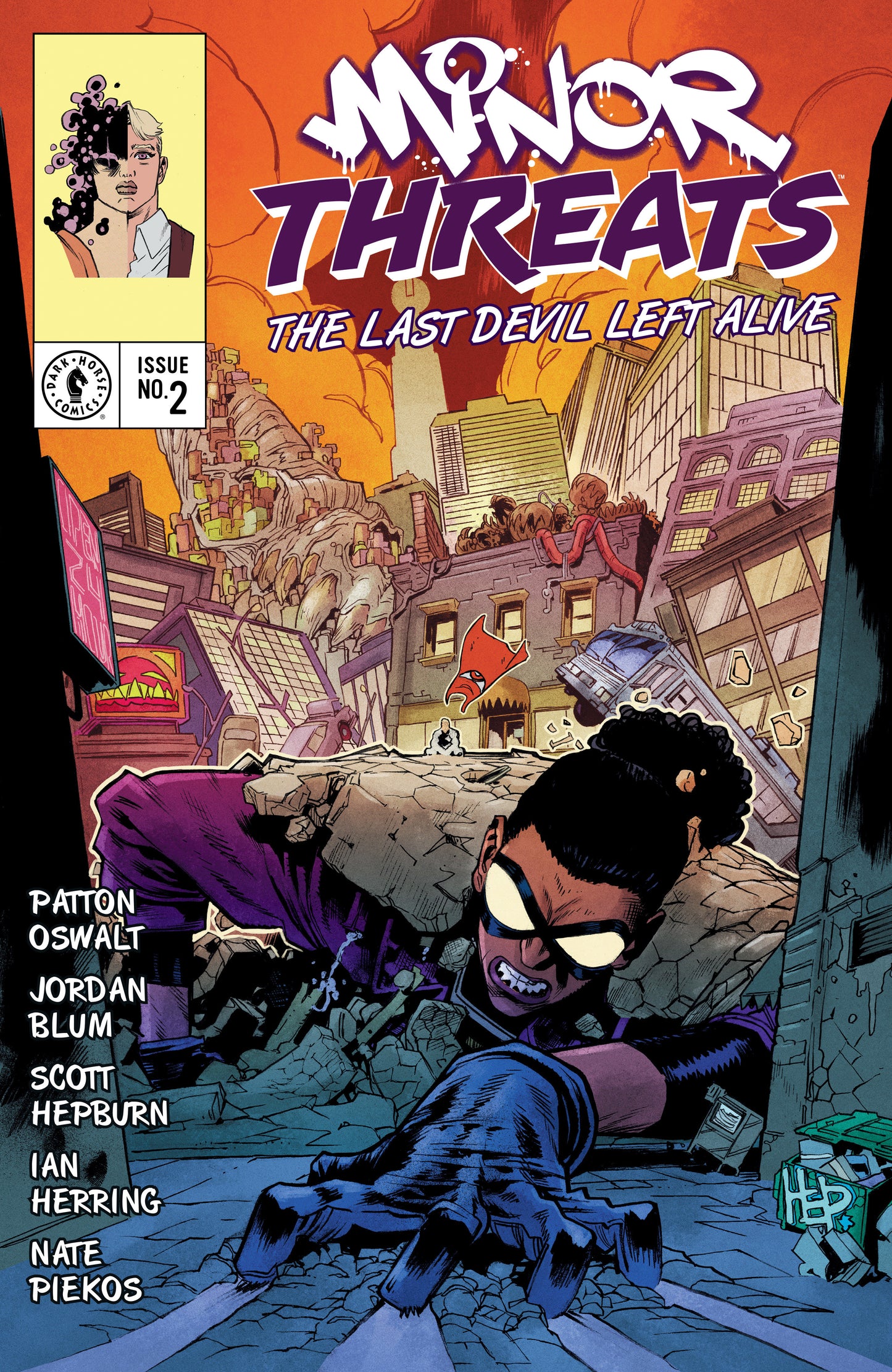 Comic book cover titled 'Minor Threats: The Last Devil Left Alive' with a character in a cityscape.