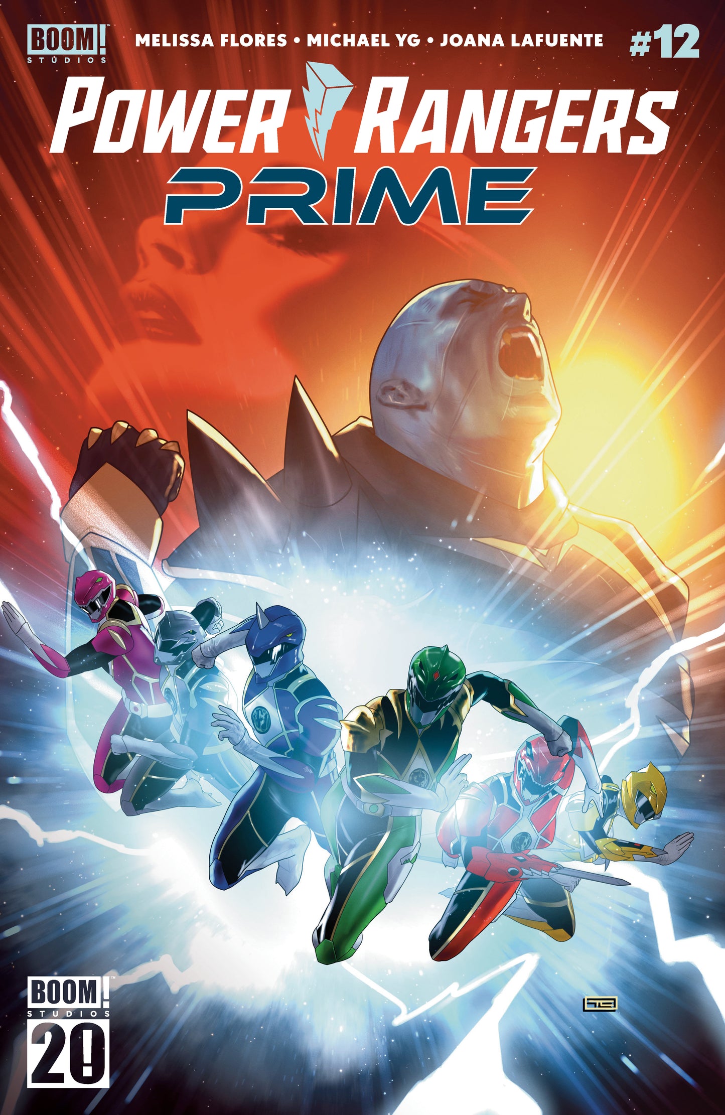 Comic book cover of 'Power Rangers Prime' with characters in action poses.