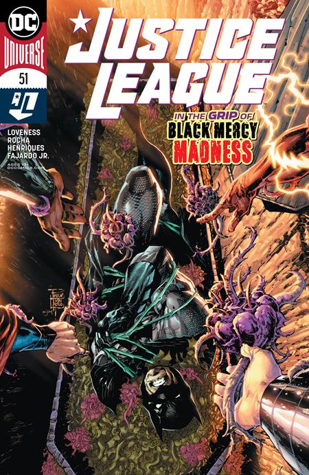 Comic book cover featuring characters from Justice League with a dark and intense scene.