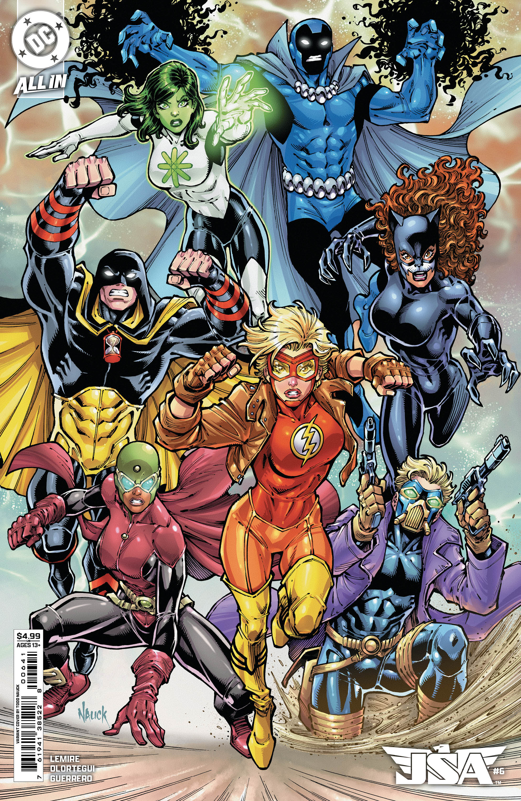 Comic book cover featuring a group of superheroes in dynamic poses.