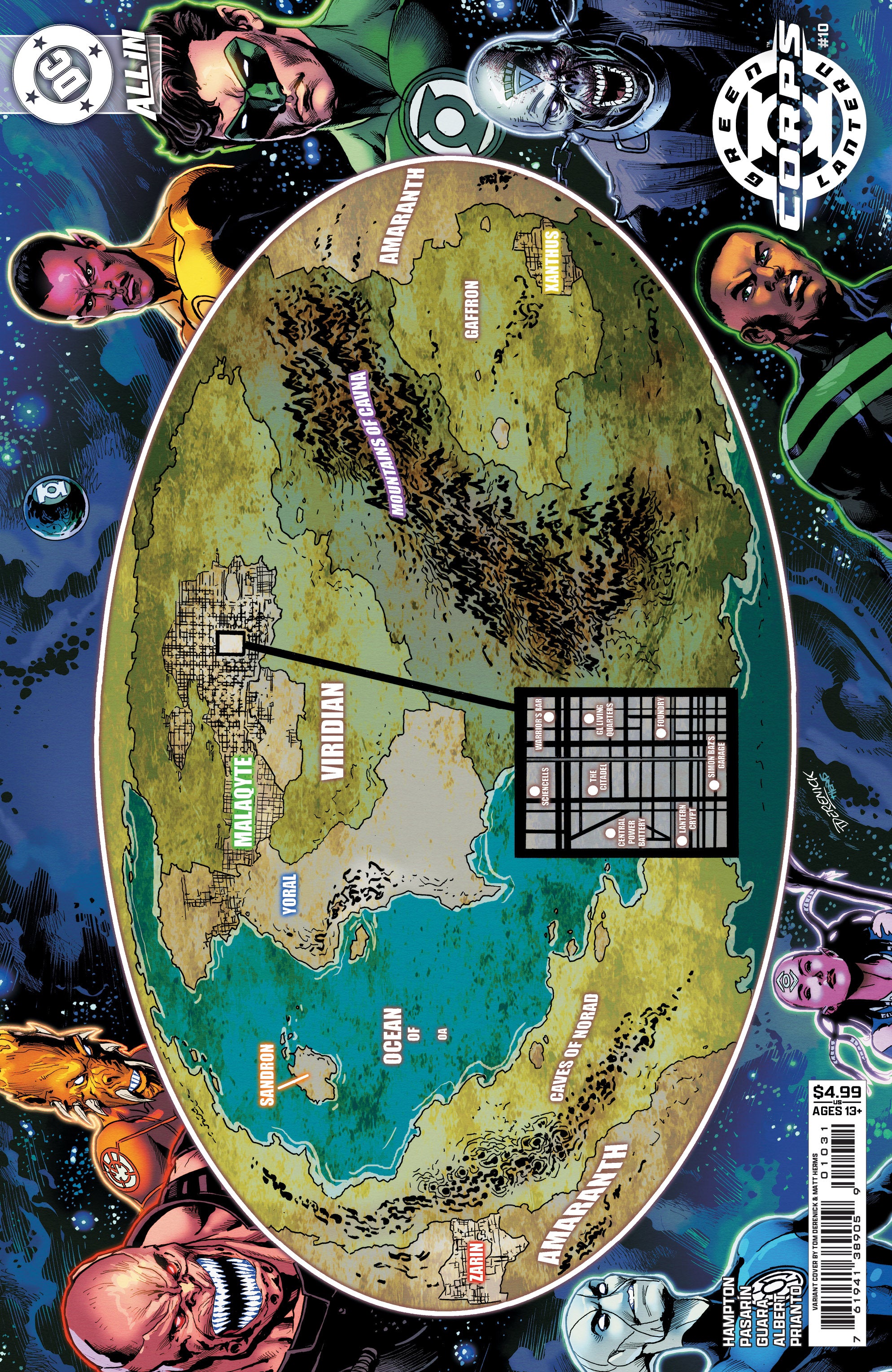 Comic book cover with a map and character heads around it