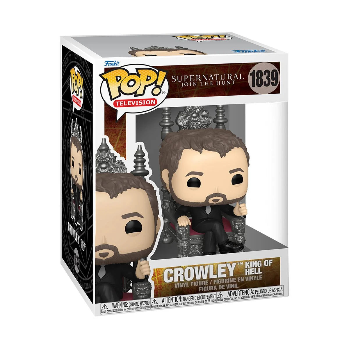 Funko Pop! vinyl figure packaging featuring Crowley from Supernatural.