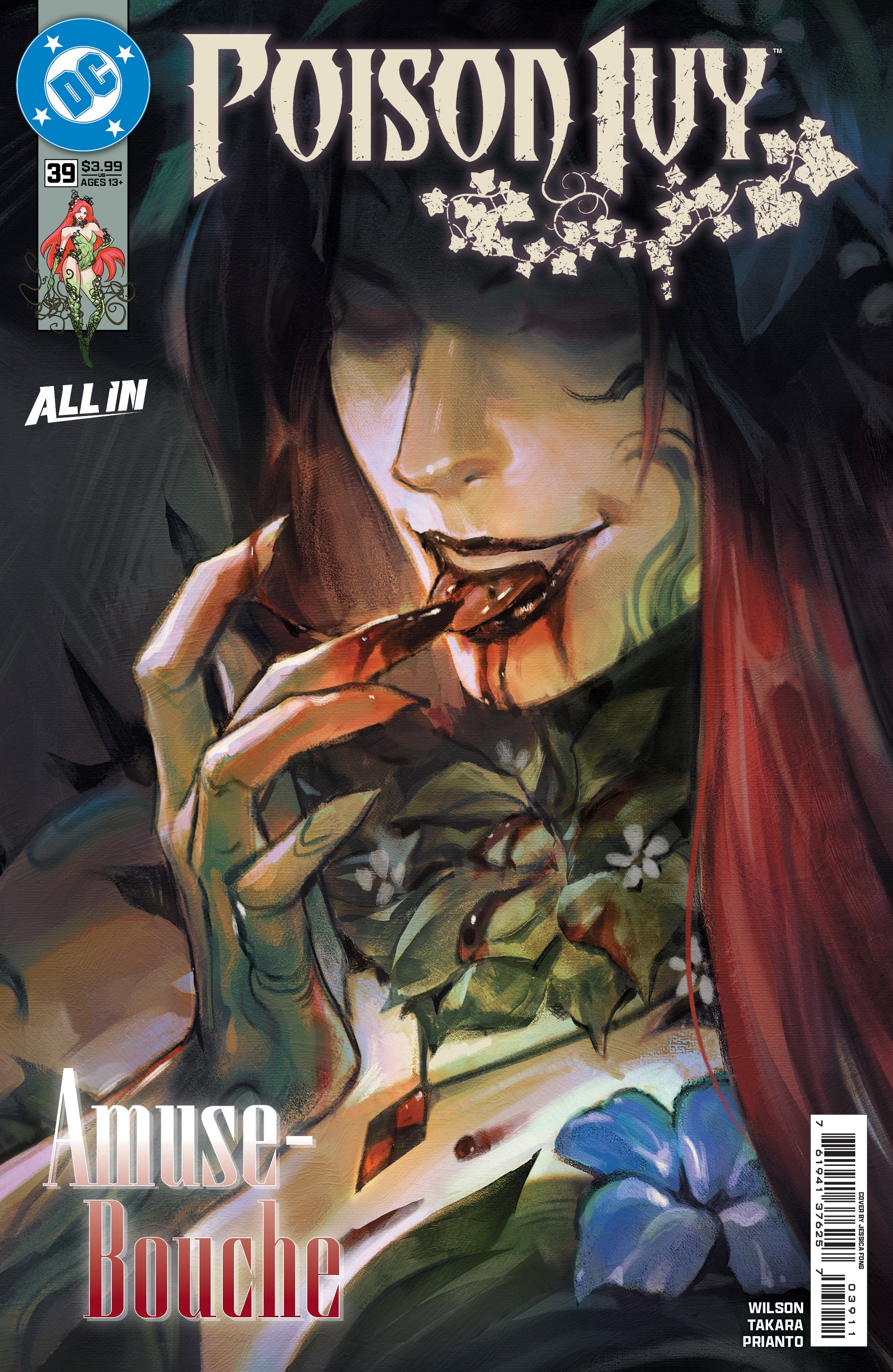 Comic book cover featuring Poison Ivy with a dark background and DC logo.