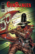 Comic book cover featuring a character in a cowboy hat and outfit with a gun, set against a dynamic background.