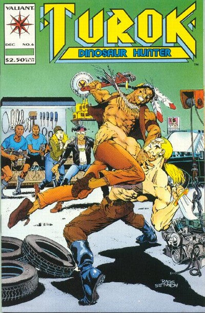 Comic book cover featuring Turok, Dinosaur Hunter with action-packed scene