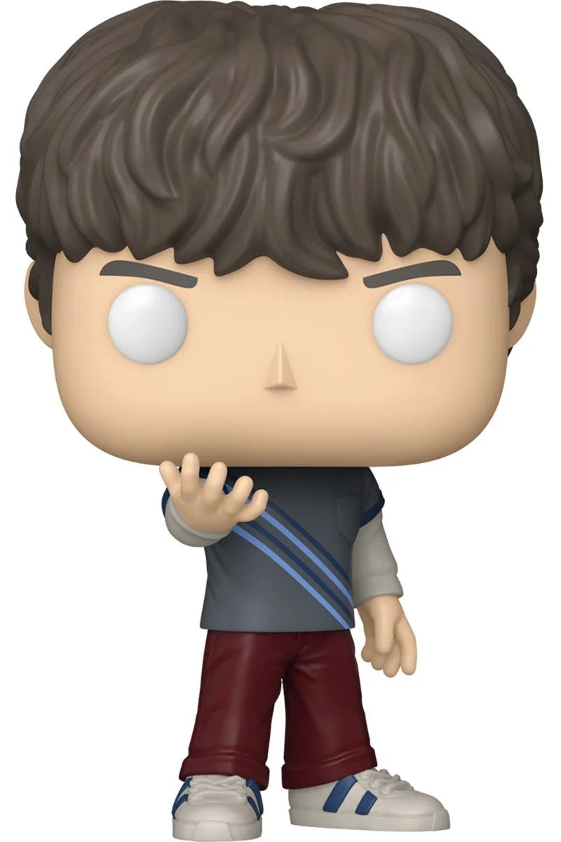 Funko Pop! vinyl figure of a character with brown hair and a striped shirt on a white background