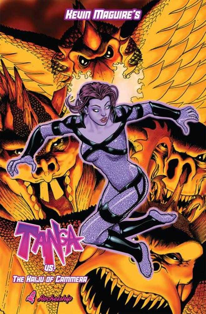 Comic book cover featuring a woman in a superhero costume with a dragon-like creature in the background.