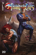 Cover of 'ThunderCats' comic book featuring two characters in a mountainous landscape.