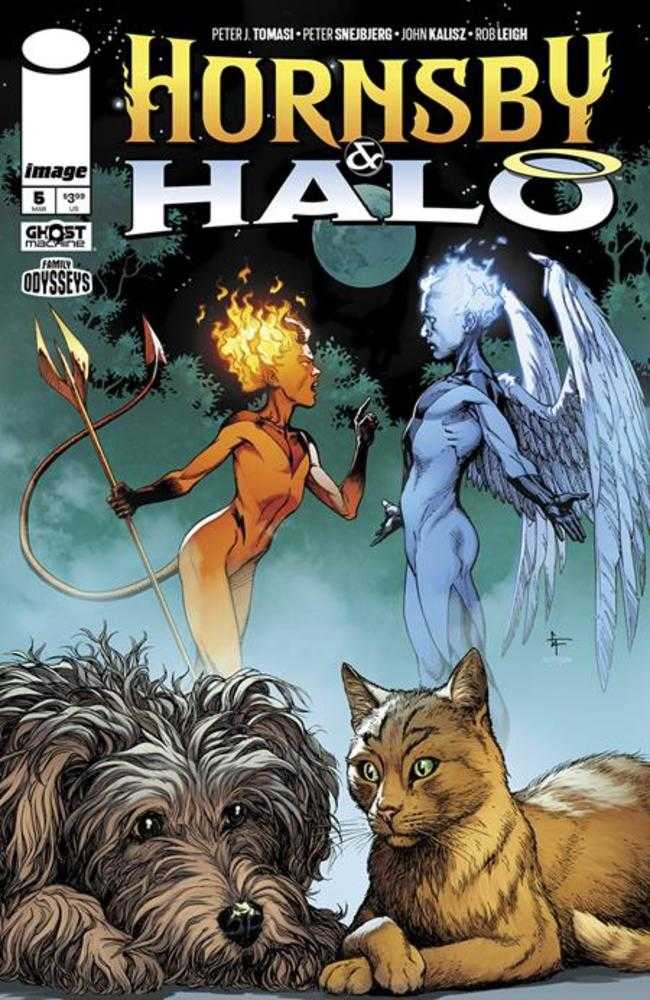 Comic book cover featuring two humanoid figures with animals on a dark background