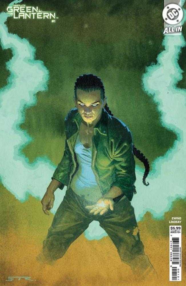 Comic book cover featuring a character in a green jacket with a glowing green light on a green and brown background.