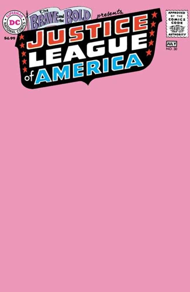 Comic book cover of 'Justice League of America' with a pink background