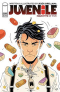 Comic book cover of 'Juvenile' with a character and various items on a white background