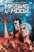 Comic book cover titled 'Missing on the Moon' with two characters and a rocket ship.