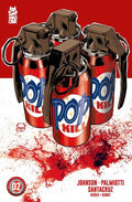 Comic book cover with 'Pop Kill' cans and a red background
