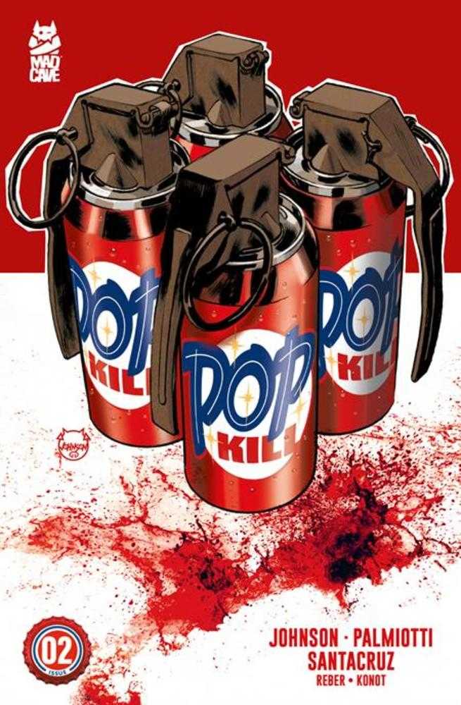 Comic book cover with 'Pop Kill' cans and a red background