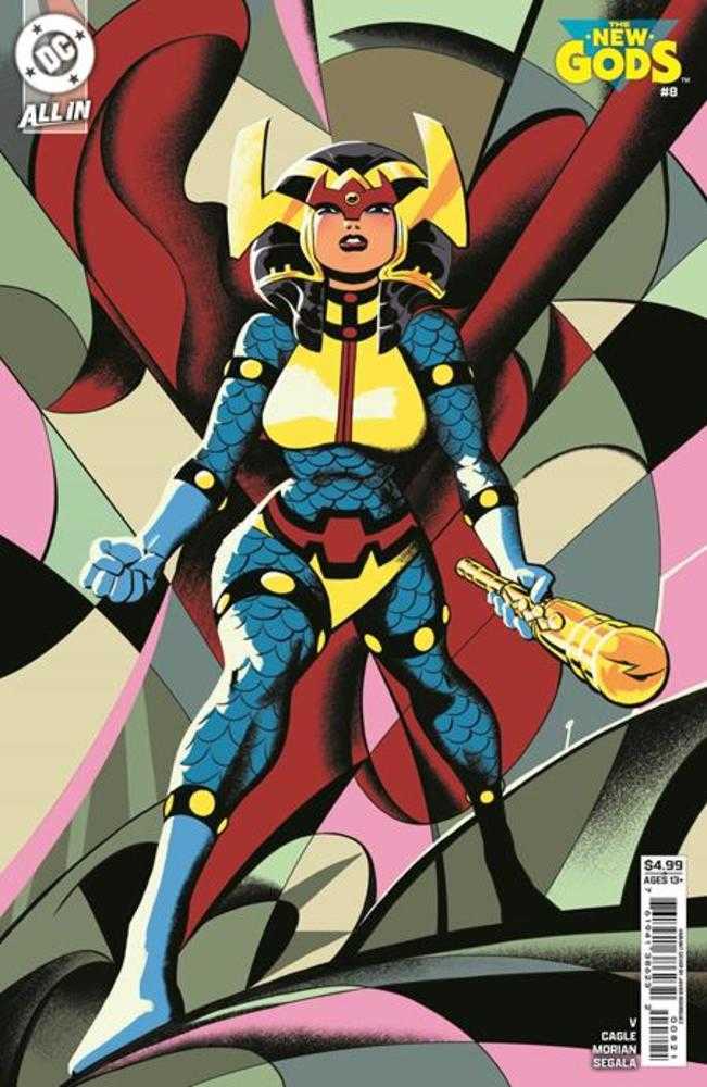 Comic book cover featuring a superhero character in a colorful costume with a dynamic background.