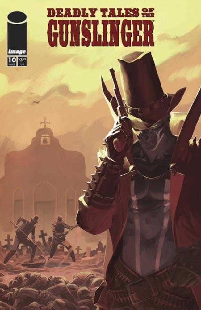 Comic book cover titled 'Deadly Tales of the Gunslinger' with a character holding a gun in a sepia-toned setting.