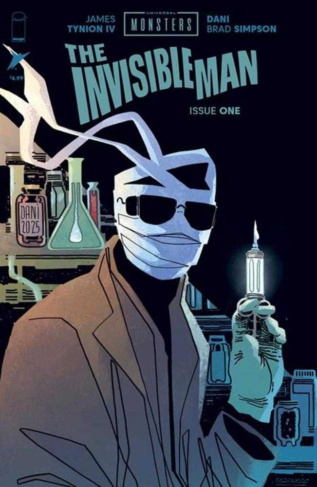 Comic book cover of 'The Invisible Man' with a masked figure holding a lamp.