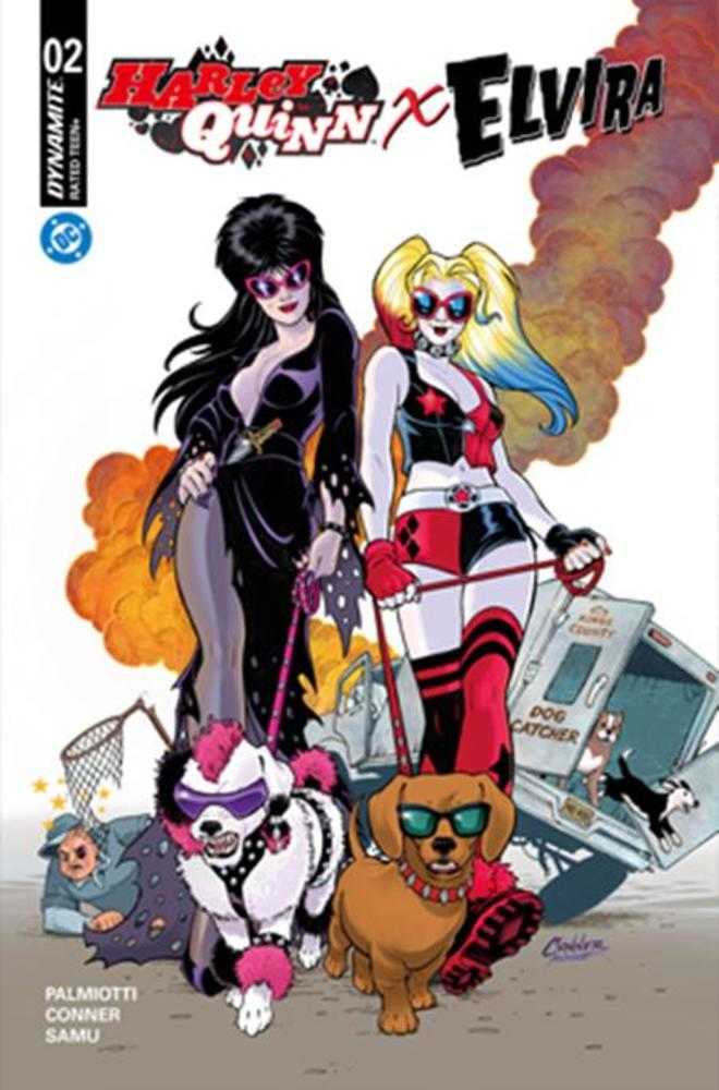 Comic book cover featuring two characters with dogs on a colorful background