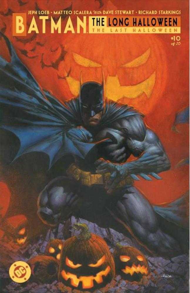 Comic book cover featuring Batman with pumpkins and a full moon
