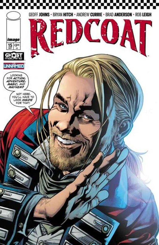 Comic book cover of 'Redcoat' with a character in a blue coat and red accents.