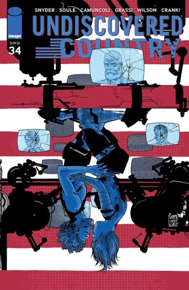 Comic book cover titled 'Undiscovered Country' with a stylized illustration of a person hanging from a vehicle.