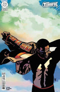 Comic book cover featuring a superhero with a colorful background