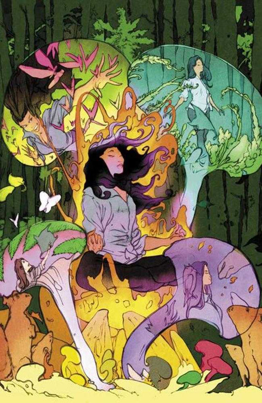 Colorful illustration of a person with animal-like features in a forest setting