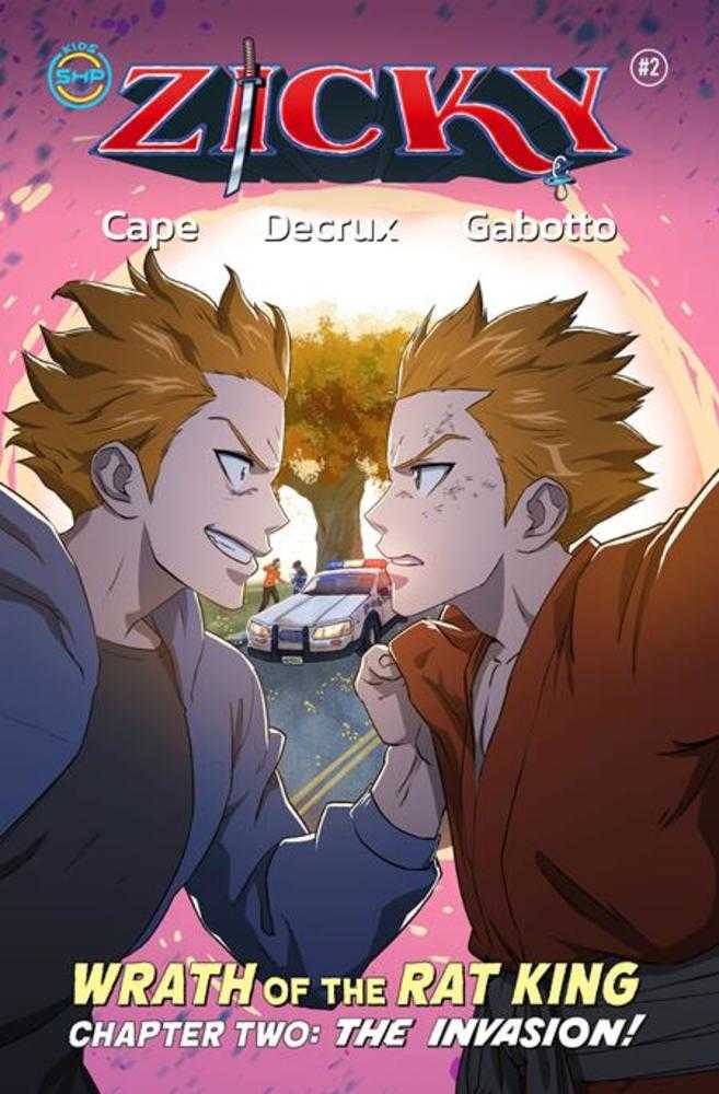 Cover of an anime book titled 'Zicky' with two characters facing each other on a pink background.