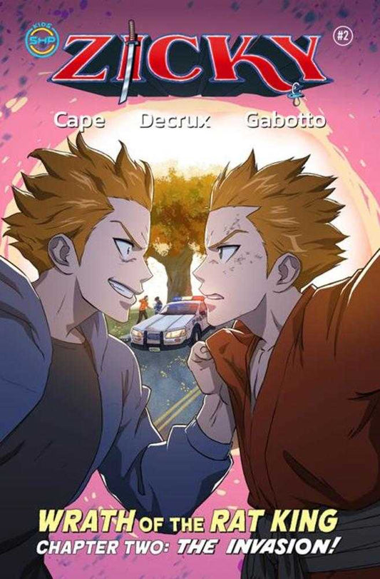 Cover of an anime book titled 'Zicky' with two characters facing each other on a pink background.