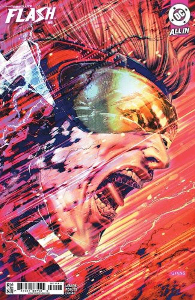 Comic book cover featuring a character with a gold helmet and red background