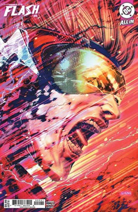 Comic book cover featuring a character with a gold helmet and red background